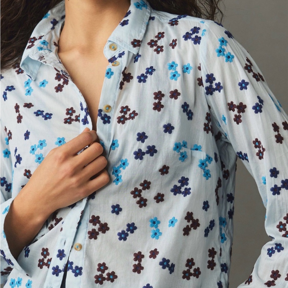 Maeve by Anthropologie Floral Button Down Shirt - Blue and Brown